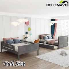 Bellemave® Full Size Bunk Bed with Twin Size Trundle and Guardrails - Bellemave
