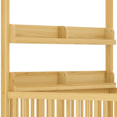 Bellemave® Full Size Canopy Bed with Guardrails and Support Slats, Solid Wood Canopy Floor Bed with Storage Shelves, Canopy Beds Frame for Kids, Teens, Adults, No Box Spring Needed, Nature - Bellemave