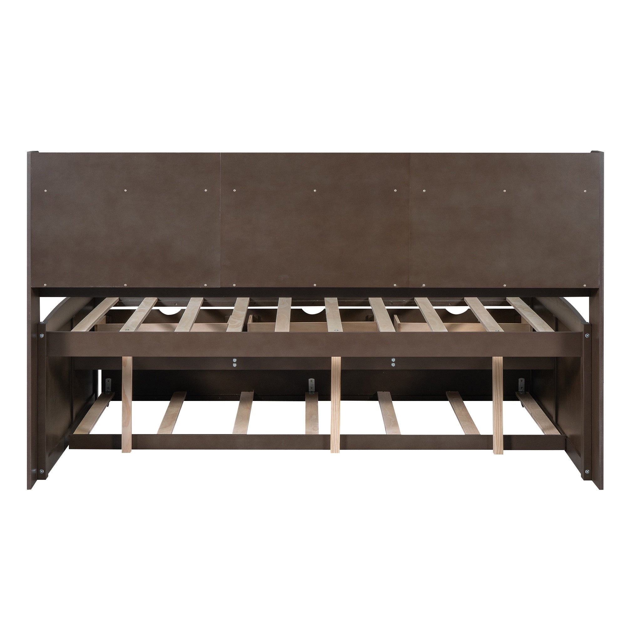 Bellemave Full Size Captain Bed, Full Beds with Trundle & Storage Drawers, Wood Daybed Frame with Bookcase Headboard & Slats Support for Kids Teens, Antique Brown - Bellemave