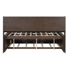 Bellemave Full Size Captain Bed, Full Beds with Trundle & Storage Drawers, Wood Daybed Frame with Bookcase Headboard & Slats Support for Kids Teens, Antique Brown - Bellemave