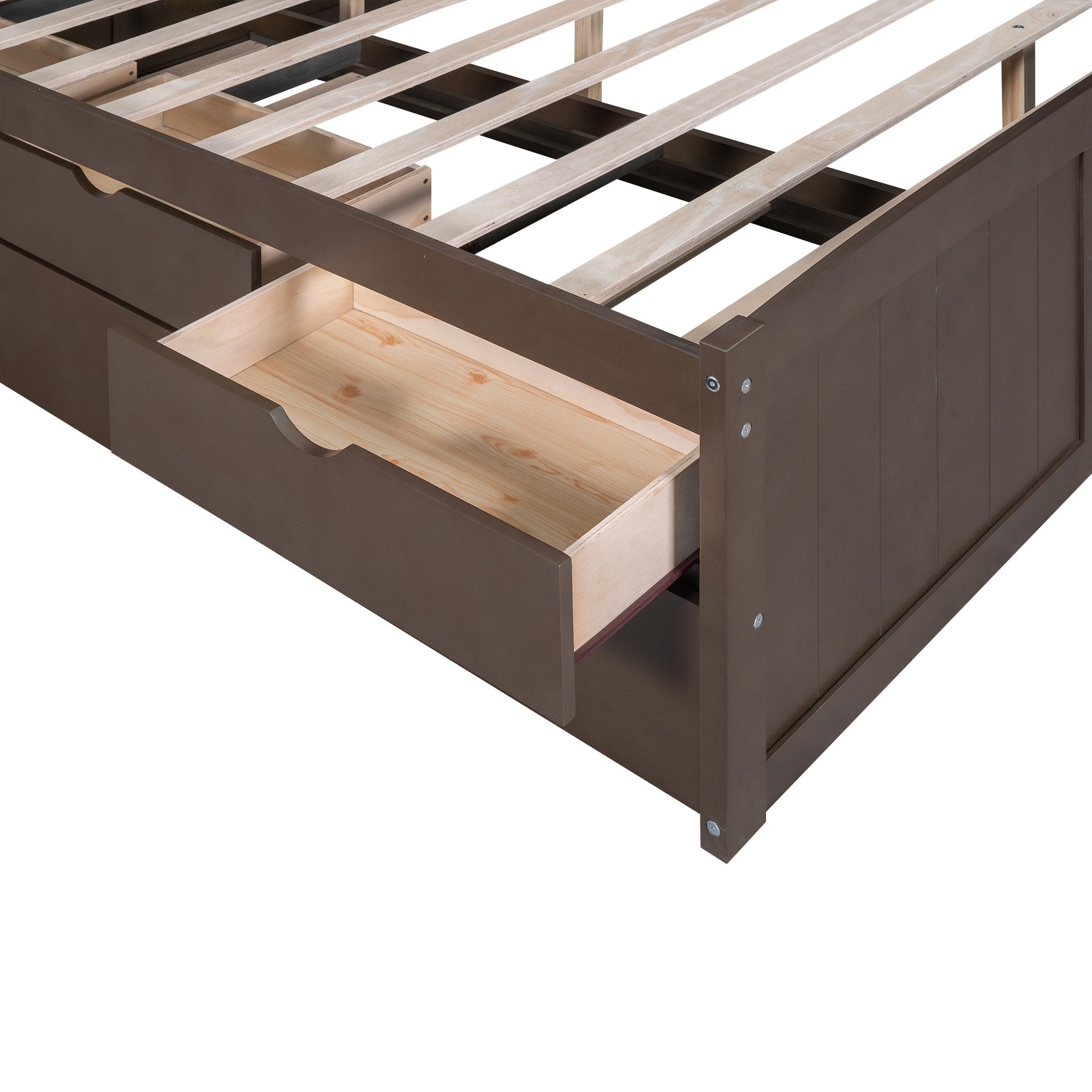 Bellemave Full Size Captain Bed, Full Beds with Trundle & Storage Drawers, Wood Daybed Frame with Bookcase Headboard & Slats Support for Kids Teens, Antique Brown - Bellemave