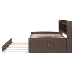 Bellemave Full Size Captain Bed, Full Beds with Trundle & Storage Drawers, Wood Daybed Frame with Bookcase Headboard & Slats Support for Kids Teens, Antique Brown - Bellemave