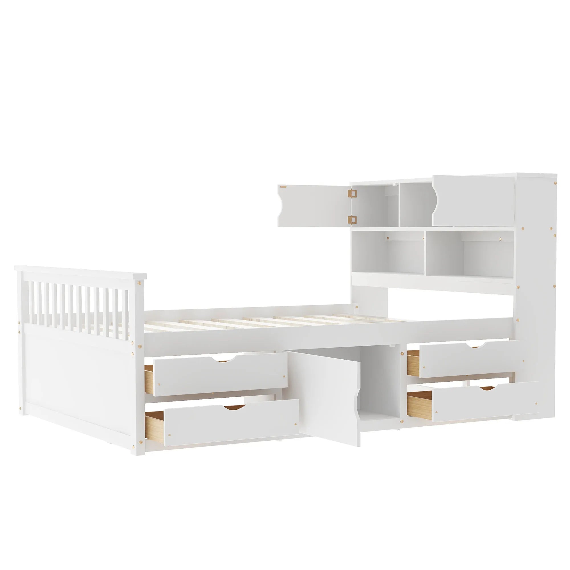 Bellemave® Full Size Captain Platform Bed with Storage Bookcases and Shelves,Four Drawers - Bellemave