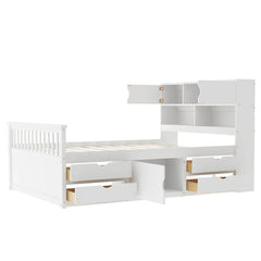 Bellemave® Full Size Captain Platform Bed with Storage Bookcases and Shelves,Four Drawers - Bellemave