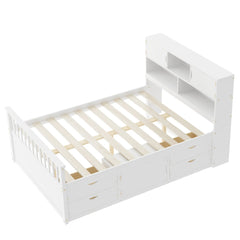 Bellemave® Full Size Captain Platform Bed with Storage Bookcases and Shelves,Four Drawers - Bellemave