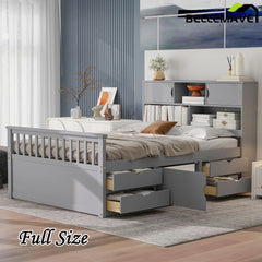 Bellemave® Full Size Captain Platform Bed with Storage Bookcases and Shelves,Four Drawers - Bellemave