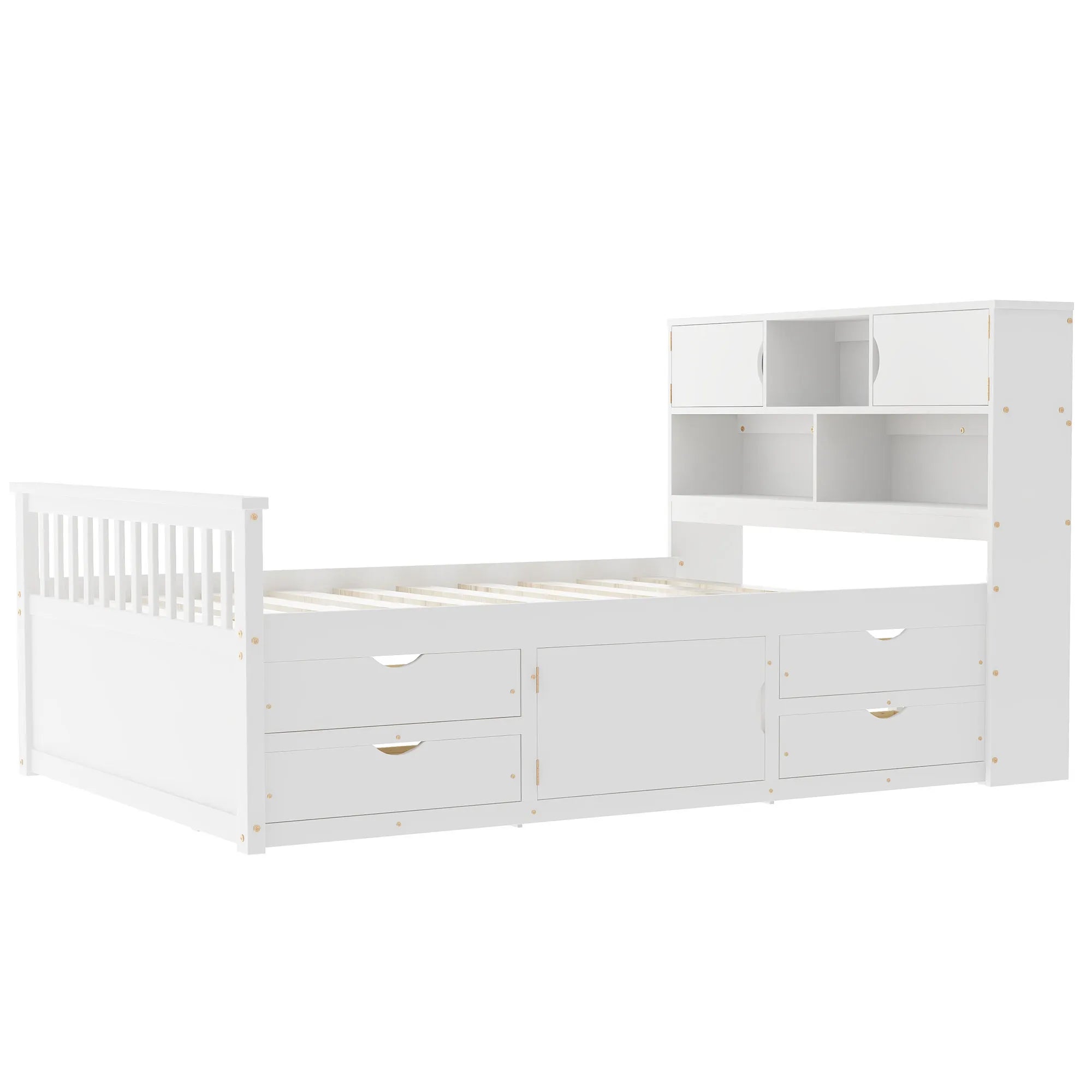 Bellemave® Full Size Captain Platform Bed with Storage Bookcases and Shelves,Four Drawers - Bellemave