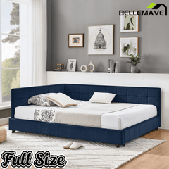 Bellemave® Full Size Corner Bed Frame with Comfortable Backrest & Armrests, Velvet Tufted Corner Bed Frame Full Size, Upholstered Daybed for Bedroom, Living Room, Guest Room, Black - Bellemave
