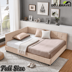 Bellemave® Full Size Corner Bed Frame with Comfortable Backrest & Armrests, Velvet Tufted Corner Bed Frame Full Size, Upholstered Daybed for Bedroom, Living Room, Guest Room, Black - Bellemave