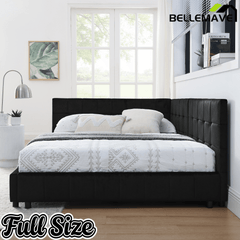 Bellemave® Full Size Corner Bed Frame with Comfortable Backrest & Armrests, Velvet Tufted Corner Bed Frame Full Size, Upholstered Daybed for Bedroom, Living Room, Guest Room, Black - Bellemave