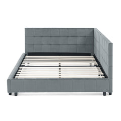 Bellemave® Full Size Corner Bed Frame with Comfortable Backrest & Armrests, Velvet Tufted Corner Bed Frame Full Size, Upholstered Daybed for Bedroom, Living Room, Guest Room, Black - Bellemave