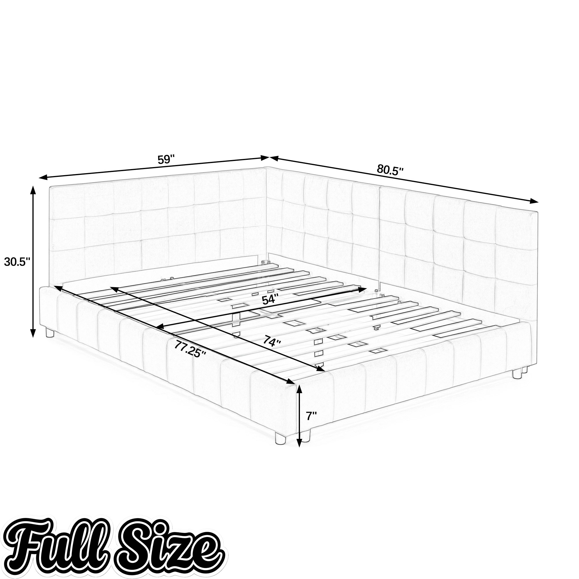 Bellemave® Full Size Corner Bed Frame with Comfortable Backrest & Armrests, Velvet Tufted Corner Bed Frame Full Size, Upholstered Daybed for Bedroom, Living Room, Guest Room, Black - Bellemave