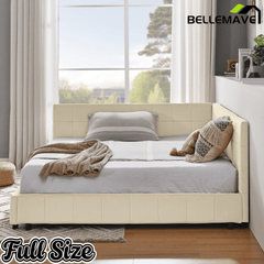 Bellemave® Full Size Corner Bed Frame with Comfortable Backrest & Armrests, Velvet Tufted Corner Bed Frame Full Size, Upholstered Daybed for Bedroom, Living Room, Guest Room, Black - Bellemave