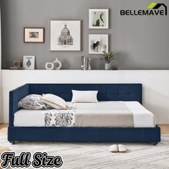 Bellemave® Full Size Corner Bed Frame with Comfortable Backrest & Armrests, Velvet Tufted Corner Bed Frame Full Size, Upholstered Daybed for Bedroom, Living Room, Guest Room, Black - Bellemave