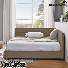 Bellemave® Full Size Corner Bed Frame with Comfortable Backrest & Armrests, Velvet Tufted Corner Bed Frame Full Size, Upholstered Daybed for Bedroom, Living Room, Guest Room, Black - Bellemave