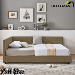 Bellemave® Full Size Corner Bed Frame with Comfortable Backrest & Armrests, Velvet Tufted Corner Bed Frame Full Size, Upholstered Daybed for Bedroom, Living Room, Guest Room, Black - Bellemave