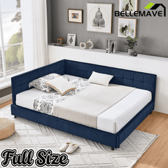 Bellemave® Full Size Corner Bed Frame with Comfortable Backrest & Armrests, Velvet Tufted Corner Bed Frame Full Size, Upholstered Daybed for Bedroom, Living Room, Guest Room, Black - Bellemave