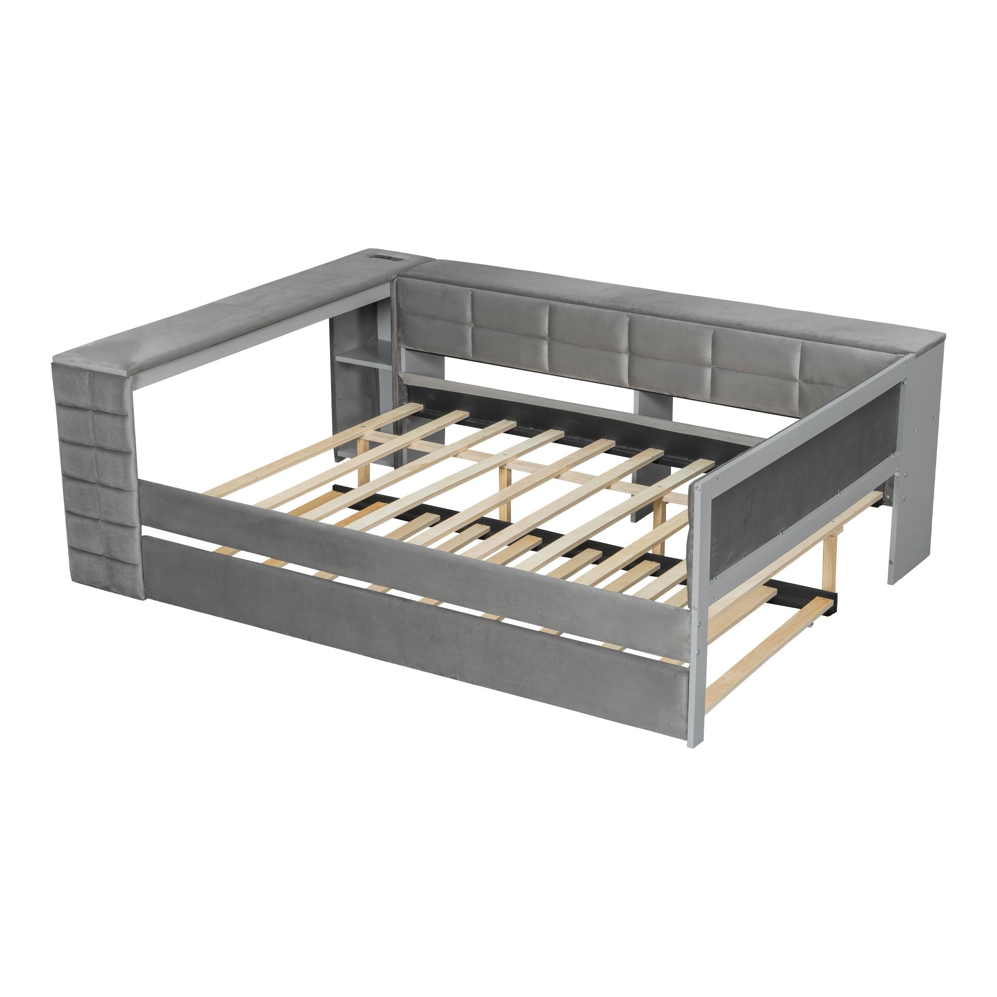 Bellemave® Full Size Corner Bed Frame with Storage Drawers and Desk,Captain Daybed with L - Shaped Bookcase,Corner Bed Frame Full Size with Charging Station for Kids,Teens,Guests,Cream - Bellemave