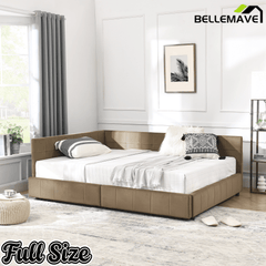 Bellemave® Full Size Corner Bed Frame with Storage Drawers, Comfortable Backrest and Armrests, Upholstered Daybed, Gary - Bellemave