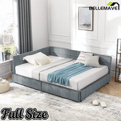 Bellemave® Full Size Corner Bed Frame with Storage Drawers, Comfortable Backrest and Armrests, Upholstered Daybed, Gary - Bellemave