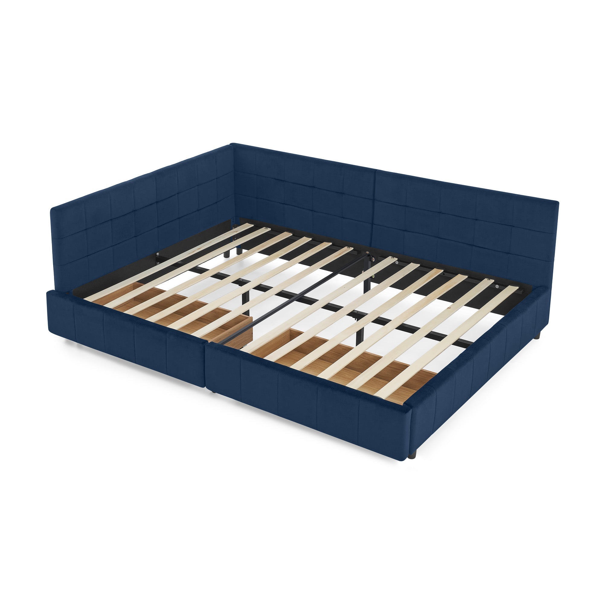 Bellemave® Full Size Corner Bed Frame with Storage Drawers, Comfortable Backrest and Armrests, Upholstered Daybed, Gary - Bellemave