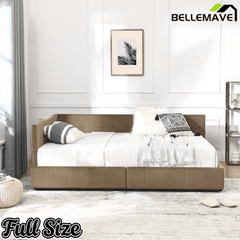 Bellemave® Full Size Corner Bed Frame with Storage Drawers, Comfortable Backrest and Armrests, Upholstered Daybed, Gary - Bellemave