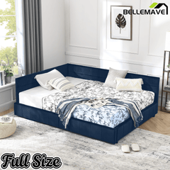Bellemave® Full Size Corner Bed Frame with Storage Drawers, Comfortable Backrest and Armrests, Upholstered Daybed, Gary - Bellemave