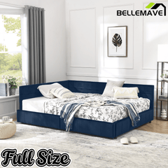 Bellemave® Full Size Corner Bed Frame with Storage Drawers, Comfortable Backrest and Armrests, Upholstered Daybed, Gary - Bellemave