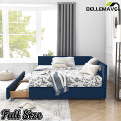 Bellemave® Full Size Corner Bed Frame with Storage Drawers, Comfortable Backrest and Armrests, Upholstered Daybed, Gary - Bellemave