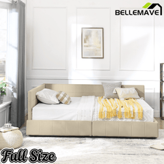 Bellemave® Full Size Corner Bed Frame with Storage Drawers, Comfortable Backrest and Armrests, Upholstered Daybed, Gary - Bellemave
