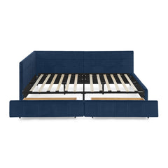 Bellemave® Full Size Corner Bed Frame with Storage Drawers, Comfortable Backrest and Armrests, Upholstered Daybed, Gary - Bellemave