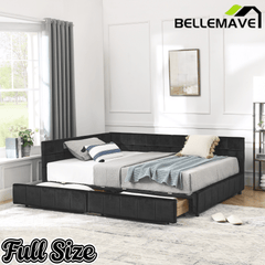 Bellemave® Full Size Corner Bed Frame with Storage Drawers, Comfortable Backrest and Armrests, Upholstered Daybed, Gary - Bellemave