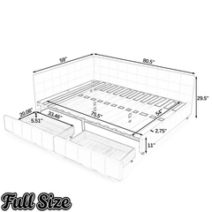 Bellemave® Full Size Corner Bed Frame with Storage Drawers, Comfortable Backrest and Armrests, Upholstered Daybed, Gary - Bellemave