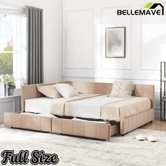 Bellemave® Full Size Corner Bed Frame with Storage Drawers, Comfortable Backrest and Armrests, Upholstered Daybed, Gary - Bellemave