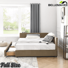 Bellemave® Full Size Corner Bed Frame with Storage Drawers, Comfortable Backrest and Armrests, Upholstered Daybed, Gary - Bellemave