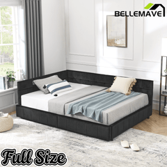 Bellemave® Full Size Corner Bed Frame with Storage Drawers, Comfortable Backrest and Armrests, Upholstered Daybed, Gary - Bellemave