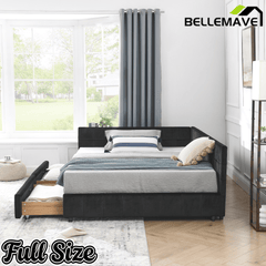 Bellemave® Full Size Corner Bed Frame with Storage Drawers, Comfortable Backrest and Armrests, Upholstered Daybed, Gary - Bellemave