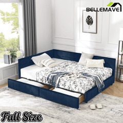 Bellemave® Full Size Corner Bed Frame with Storage Drawers, Comfortable Backrest and Armrests, Upholstered Daybed, Gary - Bellemave
