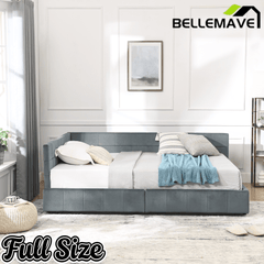 Bellemave® Full Size Corner Bed Frame with Storage Drawers, Comfortable Backrest and Armrests, Upholstered Daybed, Gary - Bellemave