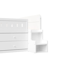 Bellemave® Full Size Daybed with LED Board, Storage Drawers, Footboard, Safety Rails & Stairs for Kids and Teens - Bellemave