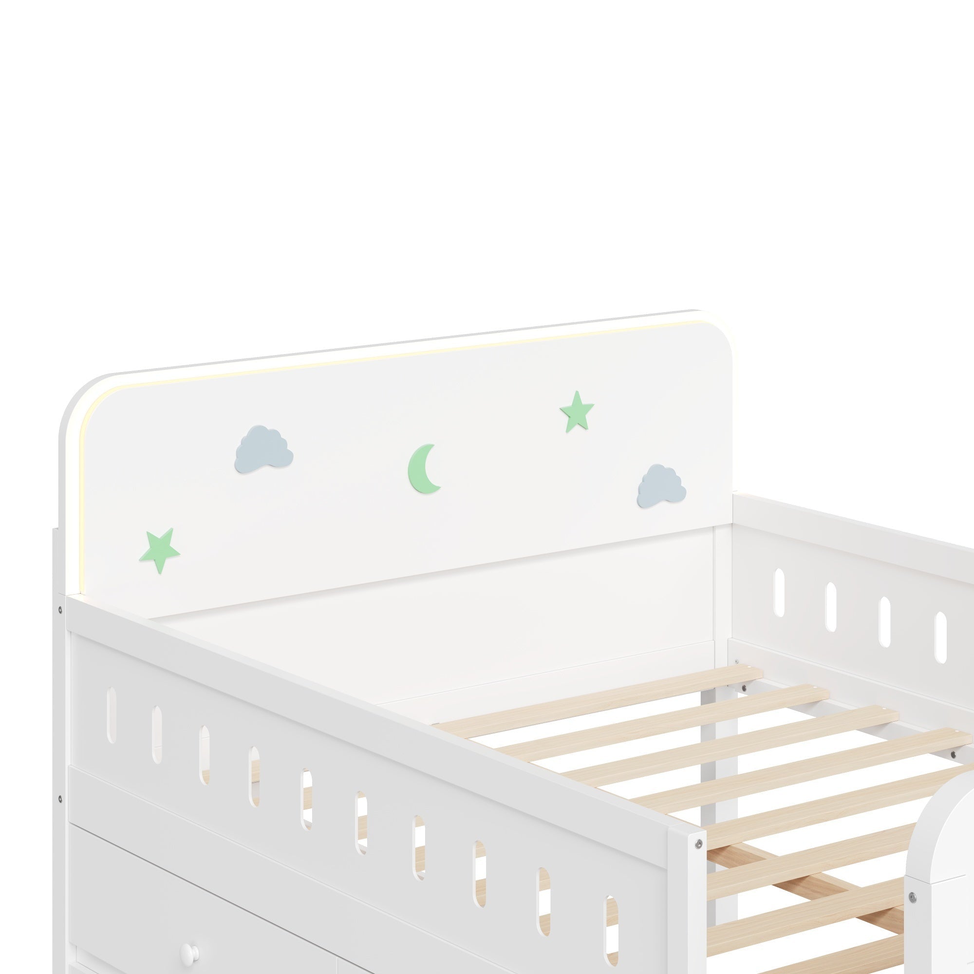 Bellemave® Full Size Daybed with LED Board, Storage Drawers, Footboard, Safety Rails & Stairs for Kids and Teens - Bellemave