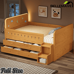 Bellemave® Full Size Daybed with LED Board, Storage Drawers, Footboard, Safety Rails & Stairs for Kids and Teens - Bellemave