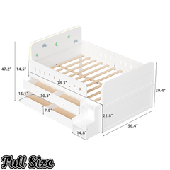 Bellemave® Full Size Daybed with LED Board, Storage Drawers, Footboard, Safety Rails & Stairs for Kids and Teens - Bellemave