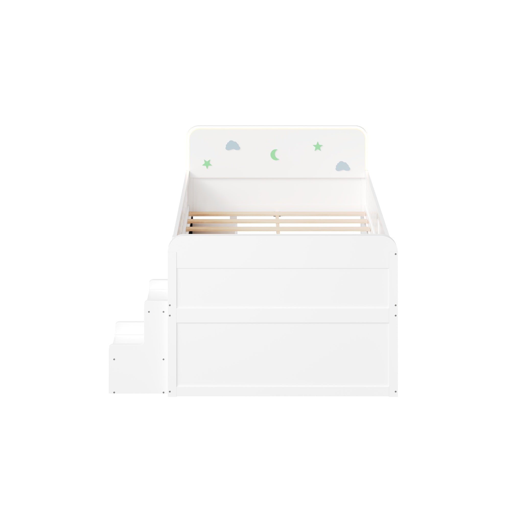 Bellemave® Full Size Daybed with LED Board, Storage Drawers, Footboard, Safety Rails & Stairs for Kids and Teens - Bellemave