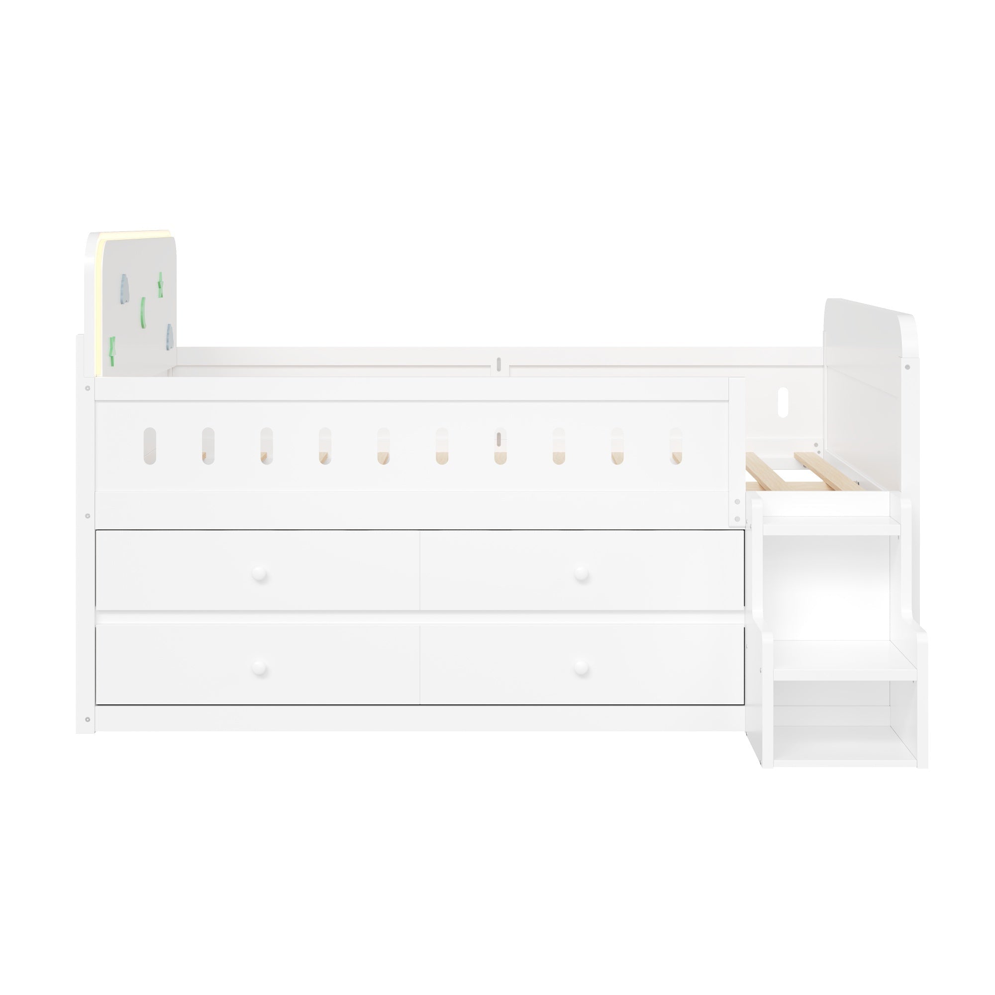 Bellemave® Full Size Daybed with LED Board, Storage Drawers, Footboard, Safety Rails & Stairs for Kids and Teens - Bellemave