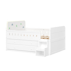 Bellemave® Full Size Daybed with LED Board, Storage Drawers, Footboard, Safety Rails & Stairs for Kids and Teens - Bellemave