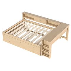 Bellemave® Full Size Daybed With Trundle,Wood Daybed Frame with Storage Drawers,Side Shelves and Desk,White - Bellemave