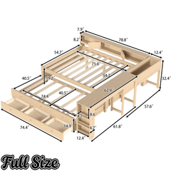 Bellemave® Full Size Daybed With Trundle,Wood Daybed Frame with Storage Drawers,Side Shelves and Desk,White - Bellemave