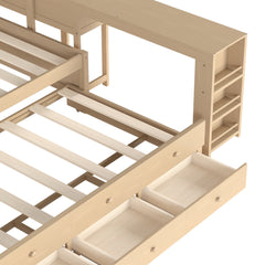 Bellemave® Full Size Daybed With Trundle,Wood Daybed Frame with Storage Drawers,Side Shelves and Desk,White - Bellemave