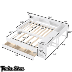 Bellemave® Full Size Daybed With Trundle,Wood Daybed Frame with Storage Drawers,Side Shelves and Desk,White - Bellemave